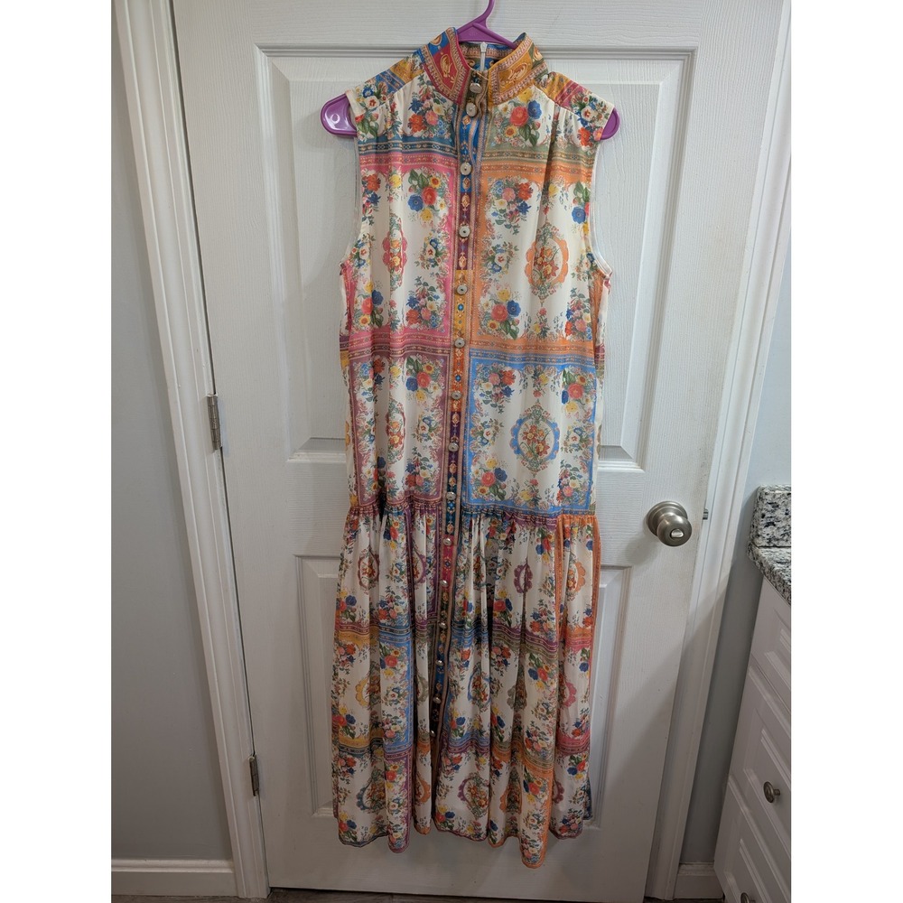 Dalia MacPhee Maxi Dress Women Multicolor Floral Scarf Print Lined - Size S